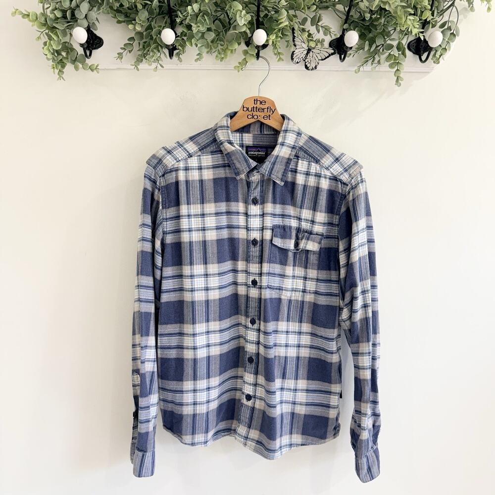 Patagonia Men’s Lightweight Fjord Flannel Shirt Blue Plaid Size S 10009